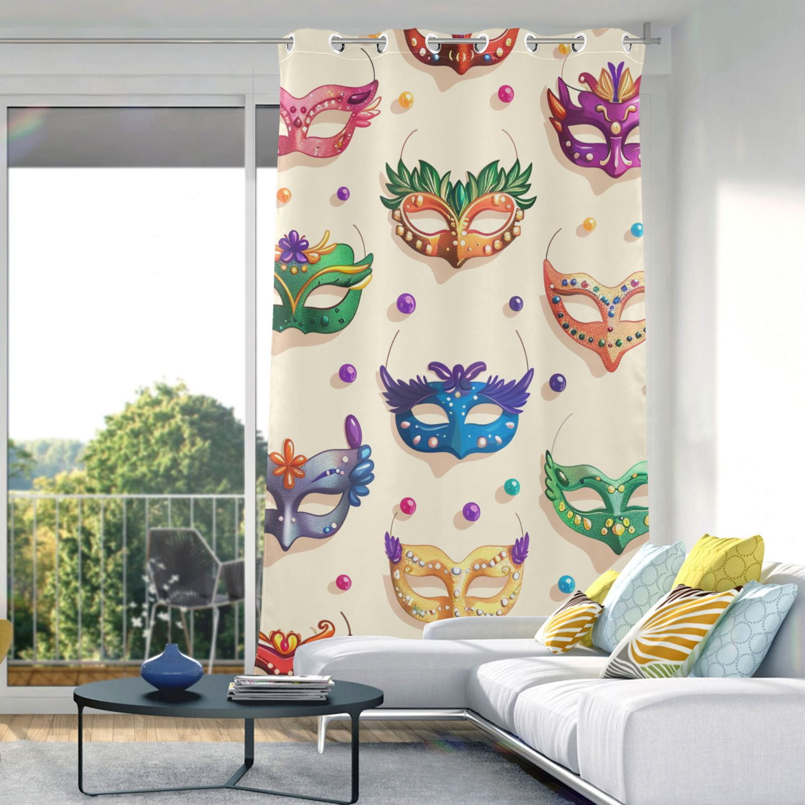 Carnival Masks Beads Blackout Curtain Panels Drapes Privacy Assured with Light Filtering Curtains for Living room Bedroom Bathroom Window