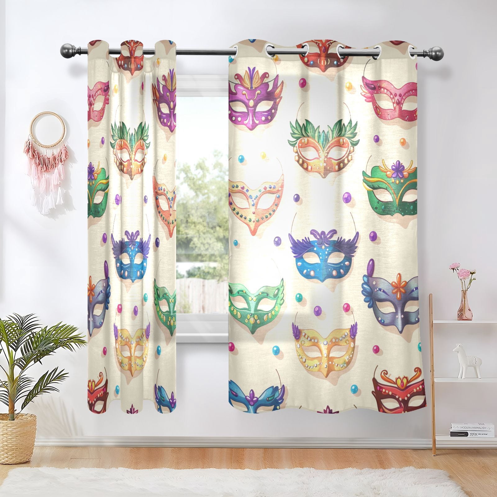Carnival Masks Beads Blackout Curtains Thermal Insulation 63 inch Grommet for Bedroom Living Room Bathroom Kitchen Windows 2 Pack