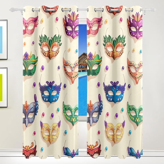 Carnival Masks Beads Curtains Black Out 72 Inch Length Curtains for Sliding Glass Doors Bedroom Living Room 2 Pack