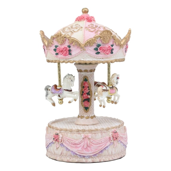 Carnival Merry Go Round Princess Pink Royal Horse Ponies Musical Carousel Statue