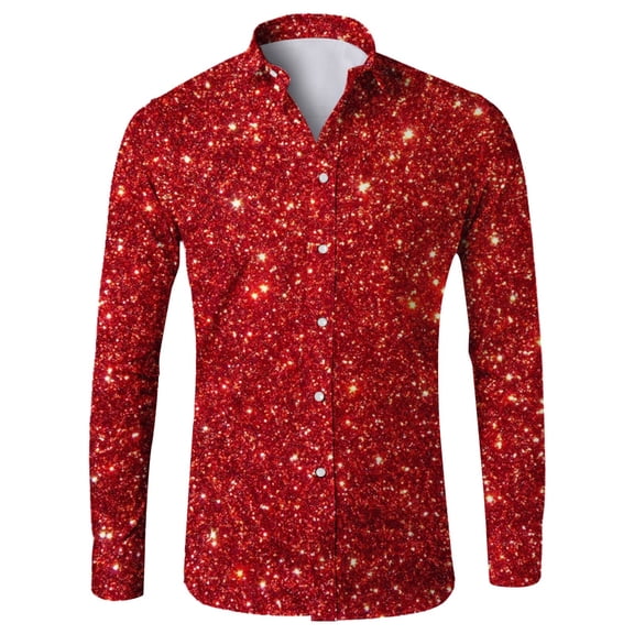 Carnival Must Have! Men's Shiny Printed Lapel Button Up Long Sleeve Shirt Fashion Party Wear Bright Design Comfortable Fabric Suitable For Festive Celebrations