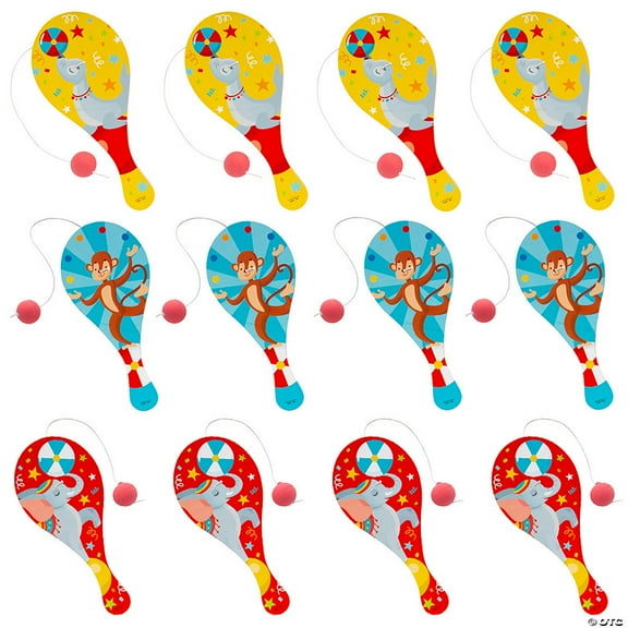 4" x 9" Carnival Party Wooden Paddleball Game Assortment 12 Pieces