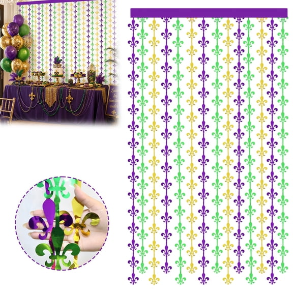 Carnival Party Decorations Kit with Purple Gold Green Foil Fringe Curtains, Photo Booth Backdrop Streamers Supplies for Festival Events, Tinsel Wall Hanging Dcor Set 40.9x78.7Inch