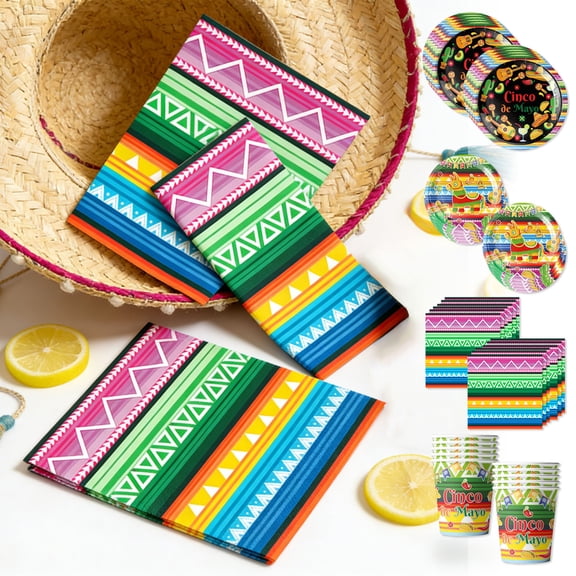 Carnival Party Supplies Set, 10 Pieces 7 Inch and 9 Inch Plates, Paper Cups, 20 Pieces Napkins