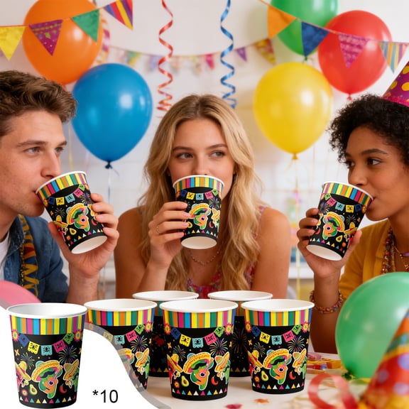 Carnival Party Supplies Tableware Set,Carnival Themed Tableware with Paper Plates,Napkins,Cups,Tablecloth for Mexican Fiesta Party Decorations,Serves 10 (10PCS Cups)