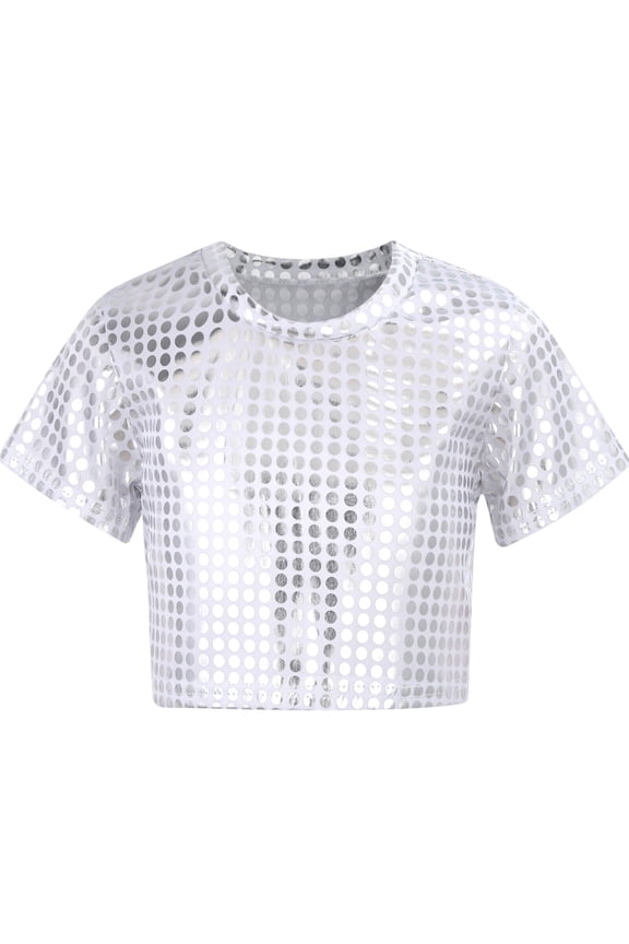 Carnival Party Top for Toddler Girls Festive Glitter Sequin Casual Tee