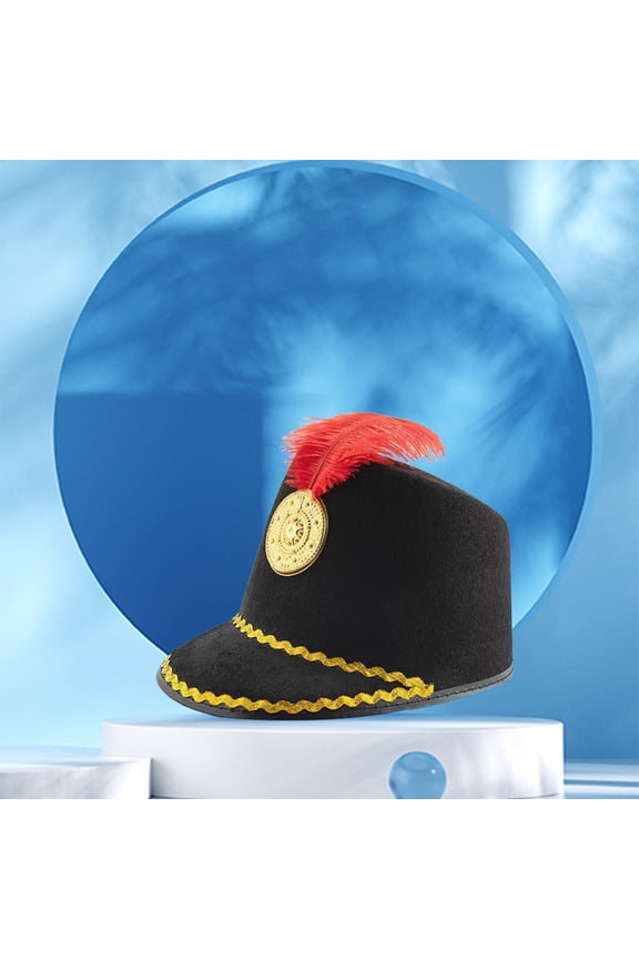 Carnival Plume Parade Hat - Cosplay Marching Band Fantasy Outfit Accessory (Feather & Glitter Design) Under 5$, Hontri Hat with Feather Hat Cos Honor Guard Hat Drum , Black, One Size