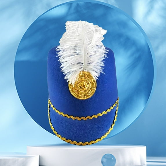 Carnival Plume Parade Hat - Cosplay Marching Band Fantasy Outfit Accessory (Feather & Glitter Design) Under 5$, Hontri Hat with Feather Hat Cos Honor Guard Hat Drum , Blue, One Size