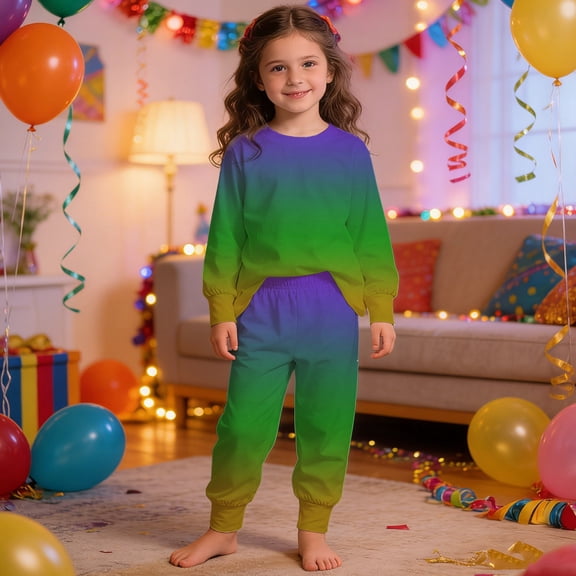 Carnival Print Girls Outfits Comfortable Long Sleeve Tops Joggers Party Wear Casual Boys 2 Piece Sets Multicolour 3-4 Y