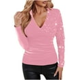 thumbnail image 1 of Carnival Sequin Blouse for Women Long Sleeve V Neck Solid Slim Pullover Top Pink M, 1 of 8
