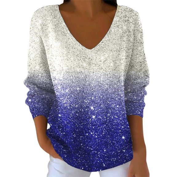 Carnival Sequin Tops for Women Long Sleeve Holiday Shirt Fashion Loose Crew Neck Pullover Casual Elegant Sparkly Top for Daily Wear Hoodless Sweatshirt