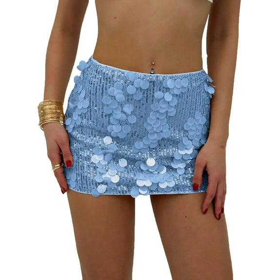 Carnival Skirt for Women Velvet Slim Sequins Mini Skirt Light Blue M