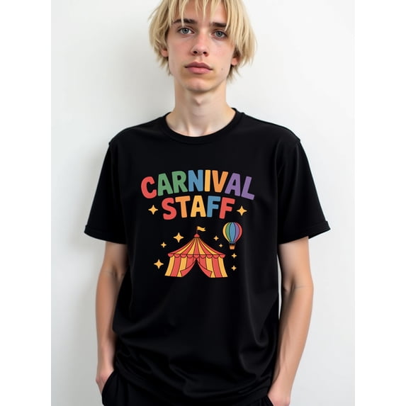 Carnival Staff Tee men's round neck T-shirt black elegantly graphic Breathable fabric, crew neck, short sleeves Vintage Unisex Shirt Cotton tshirts