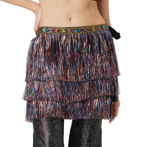 Carnival Tassel Skirt for Women Loose Half Sequins Mini Skirt Multicolor Free Size