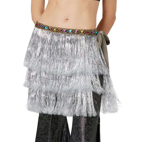 Carnival Tassel Skirt for Women Loose Half Sequins Mini Skirt Silver Free Size