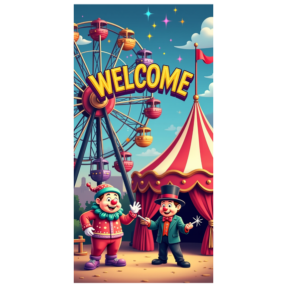 Carnival Tent Welcome Banner Decoration Party Backdrop Playground Background Fun Fair Ferris Wheel Outdoor Event Amusement Park Kids Celebration