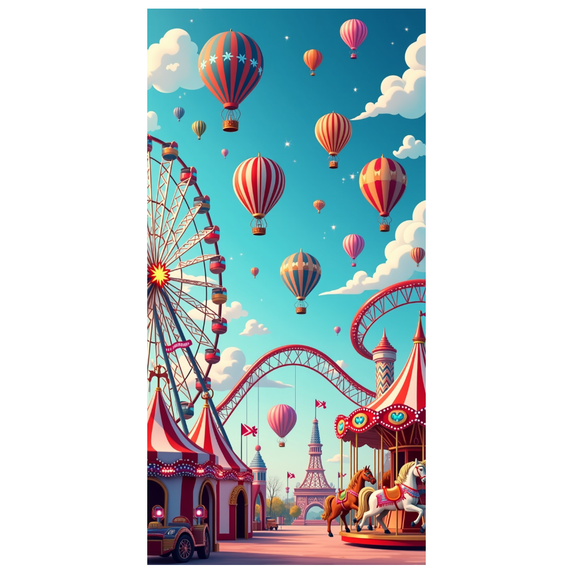 Carnival Theme Backdrop Banner Decorations Photography Props Party Supplies Birthday Party Amusement Park Ride Ferris Wheel Hot Air Balloon