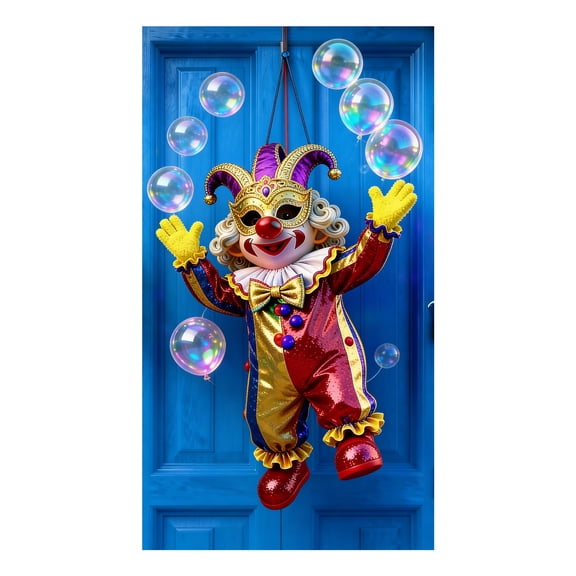 Carnival Themed Door Hanging Banner Decorative Sign for Festive Party Home Cloth Material with Playful Clown Motif Durable Polyester Easy Installation 30x25x0.5 cm
