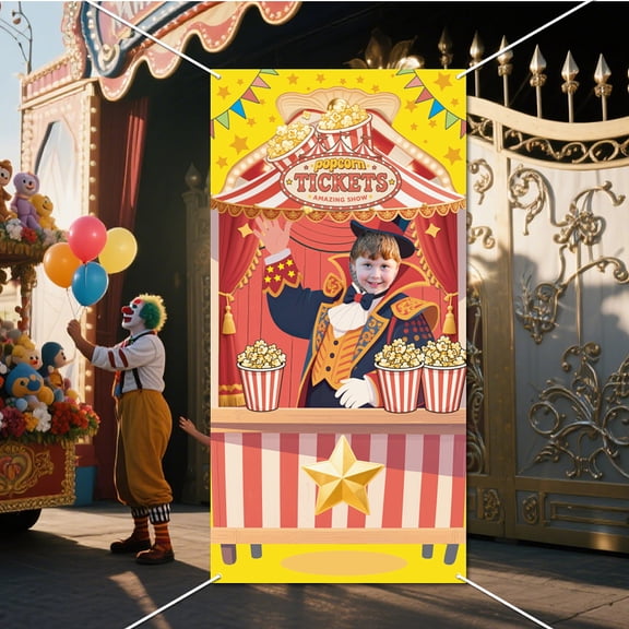 Carnival Ticket Booth Stand Theme Party Decorations Backdrop 5.9x2.9Ft Carnival Popcorn Sign Banner Backdrops Circus Themed Photography Background