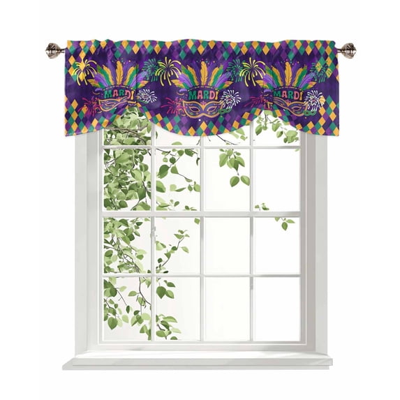Carnival Tie Up Valances Curtain, Mask Feathers Firework Purple Yellow ...