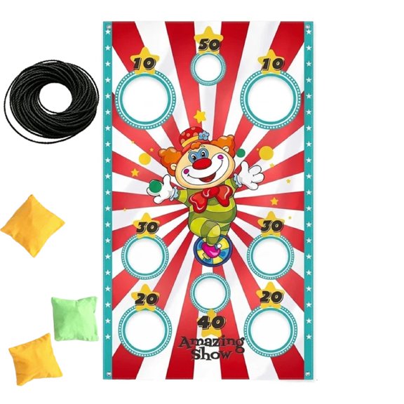Carnival Toss Activity Set Banner with Bean Bags and Hanging Rope for Outdoor Indoor Party Activities Family Relaxation