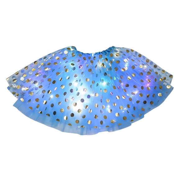 Carnival Tutu Skirt for Girls 3 Layer Mesh with Small Bulb Dress,Light Blue,One Size