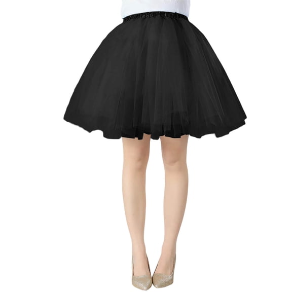 Carnival Tutu Skirt for Women Mesh Flowy Layered Spring Summer Outfit Dresses,Black,S