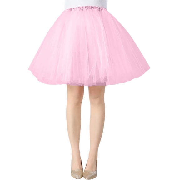 Carnival Tutu Skirt for Women Mesh Flowy Layered Spring Summer Outfit Dresses,Light Pink,S