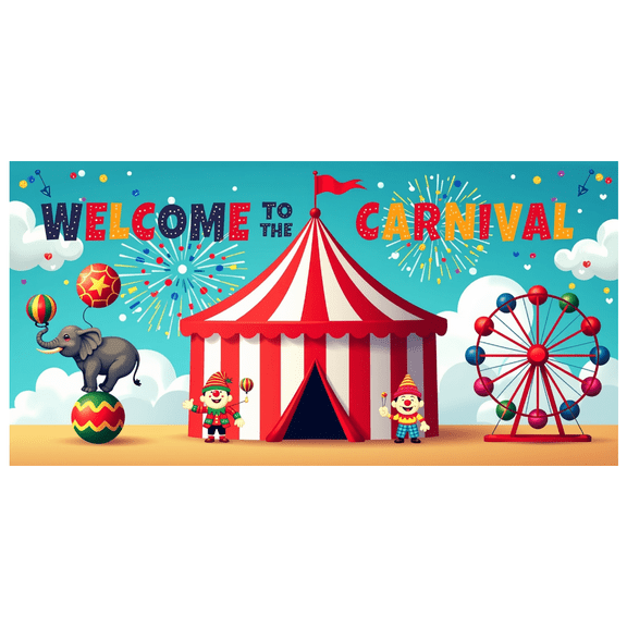 Carnival Welcome Banner Circus Theme Tent Party Decorations Celebration Backdrop Amusement Park Photography Props Kids Event Festival Decor