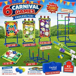 Carnival Yard Games for Kids - Ring Toss, Beanbag Cornhole, Ball Shooting Target Game, Ladder Toss, Darts Board, Tic Tac Toe, Birthday Party Activities, Backyard Outdoor Games and Indoor Family Fun