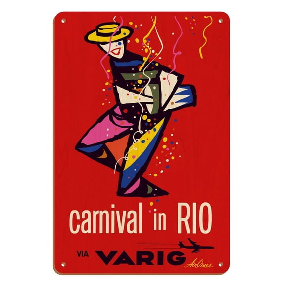 Carnival in Rio - Rio de Janeiro Brazil - via Varig Airlines - Vintage Airline Travel Poster - 8 x 12 inch Vintage Wood Art Sign