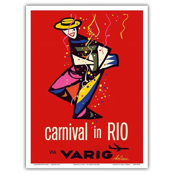 Carnival in Rio - Rio de Janeiro Brazil - via Varig Airlines - Vintage Airline Travel Poster - Master Art Print (Unframed) 9in x 12in