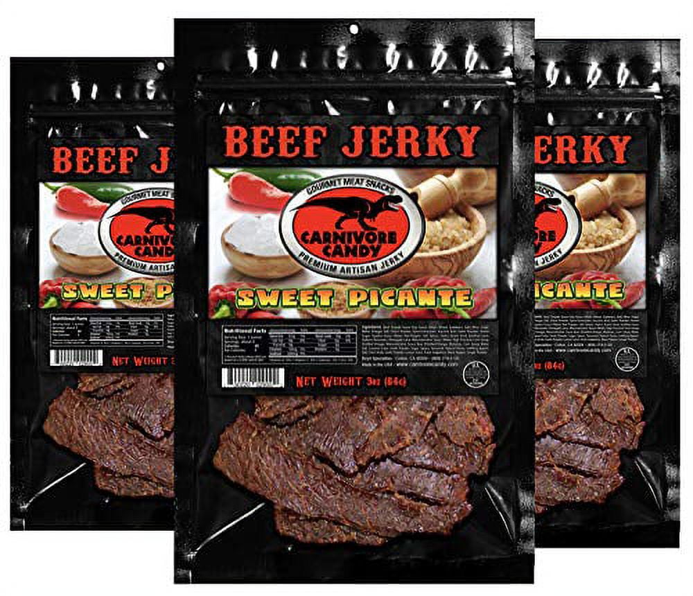 Carnivore Candy Beef Jerky Three Pack (Three 3oz Bags) (Sweet Picante