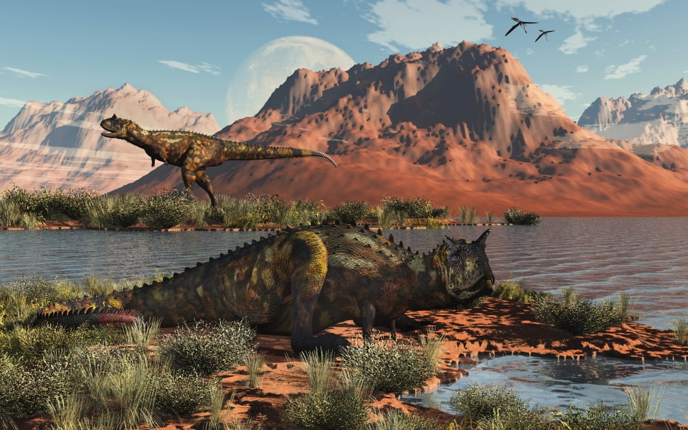 Carnivorous Carnotaurus dinosaurs from the Cretaceous Period Canvas Art - Mark StevensonStocktrek Images (36 x 23)