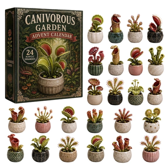 Carnivorous Plant Decor Advent Calendar 2026 Featuring 24 Acrylic Ornaments with Pots, Festive Desk Plant Accessories for Office and Classroom, Christmas Gift Box for Teachers and