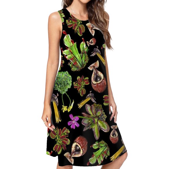 Carnivorous Plants Black Background Dress Loose Women'S Dress Beach Dresses With Pockets Dresses For Womens