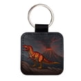 thumbnail image 1 of Carnotaurus Volcano Erupting Dinosaur Faux Leather Square Keychain, 1 of 7