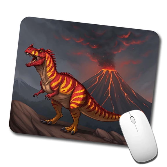 Carnotaurus Volcano Erupting Dinosaur Mouse Pad Low Profile Gaming Mat