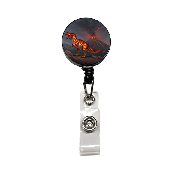 Carnotaurus Volcano Erupting Dinosaur Retractable Reel ID Badge Key Card Name Tag Holder with Clip