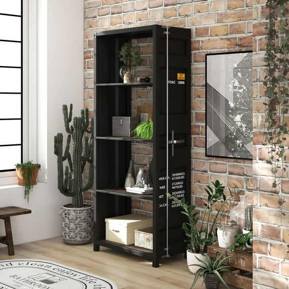 Carnsile 4-Shelf Metal Open Bookcase, Sand Black