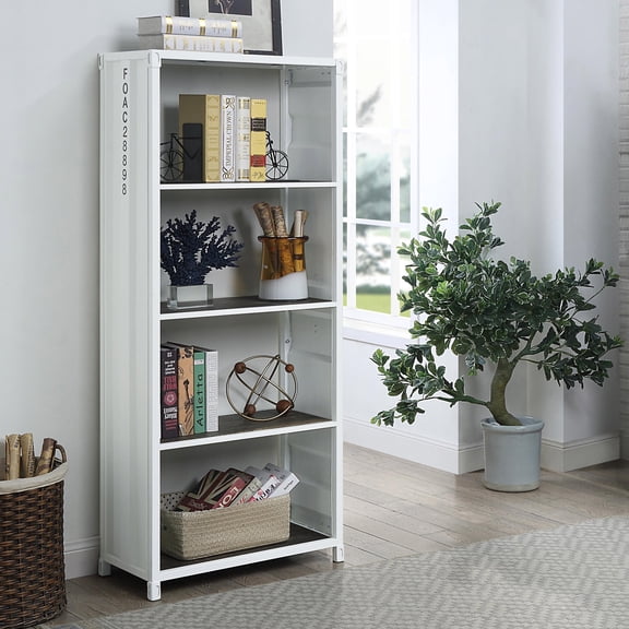 Carnsile 4-Shelf Metal Open Bookcase, Sand White