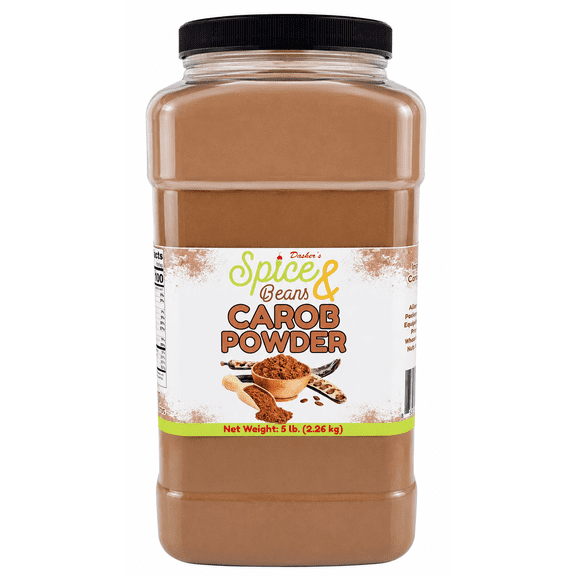 Carob Powder 5 lb - Naturally Sweet Cocoa Alternative - Baking, Smoothies, Drinks, Desserts & Chocolate Substitute Recipes - Bulk Resealable Container - Dasher's Spice & Beans