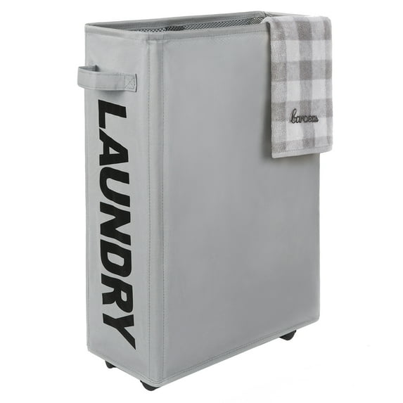 Caroeas 22" Rolling Slim Laundry Basket with Stand Foldable Waterproof Sorter and Organizer on Wheels Tall Thin Dirty Laundry Hamper Basket Home Cotton Corner Bin