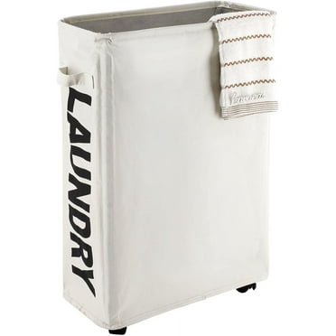Caroeas 22" Rolling Slim Laundry Basket with Stand Foldable Waterproof Cover, Laundry Hamper on Wheels Tall Thin Dirty Cotton Corner Bin for Home