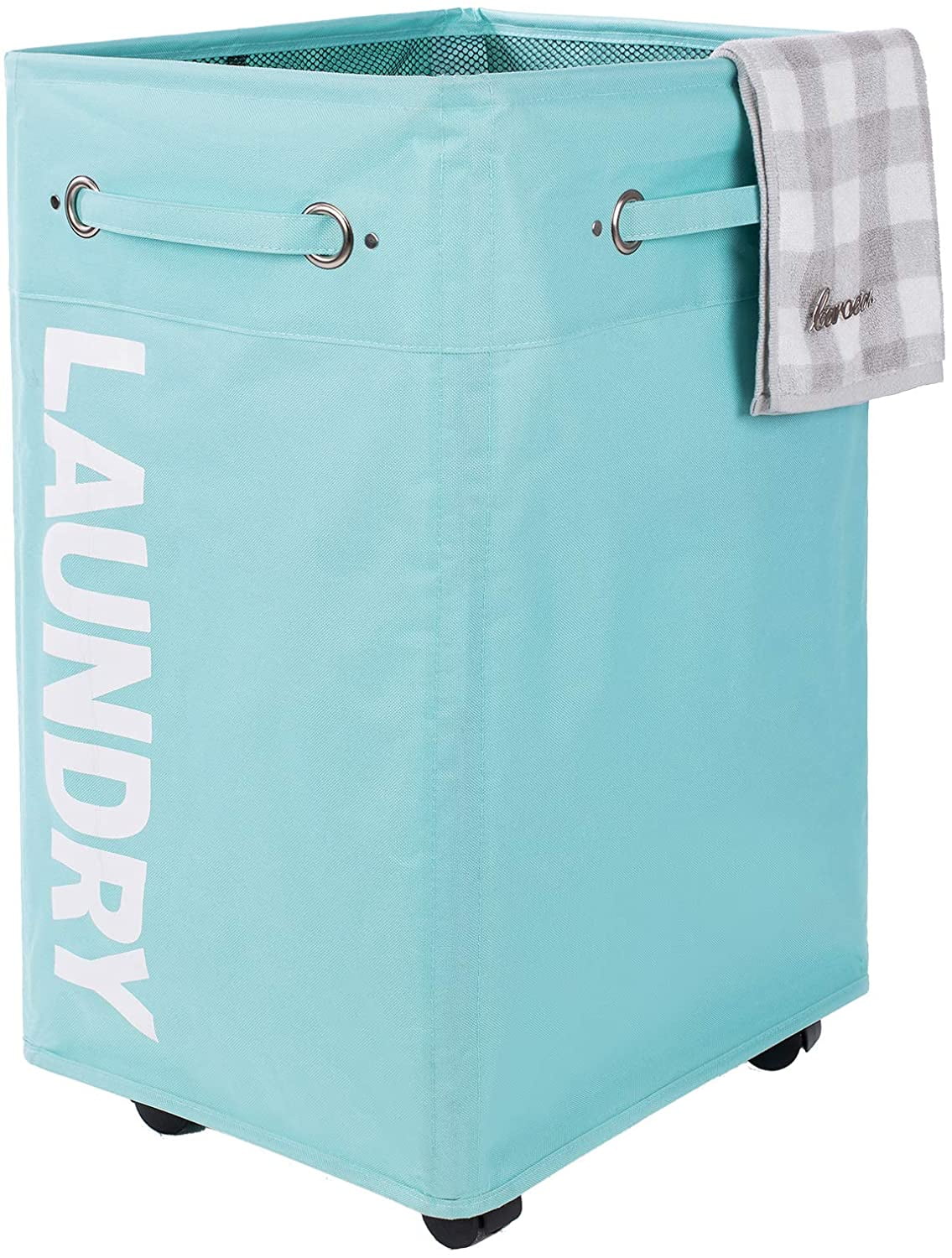 "Caroeas 24"" Pro+ Wheeled Laundry Basket with Handles, Light Blue