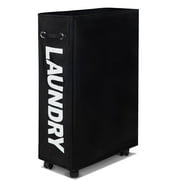 Caroeas 26'' Rolling Slim Laundry Basket with Wheels, Collapsible Laundry Hamper on Wheels Tall Thin Narrow Foldable Storage Bins for Corner, Black