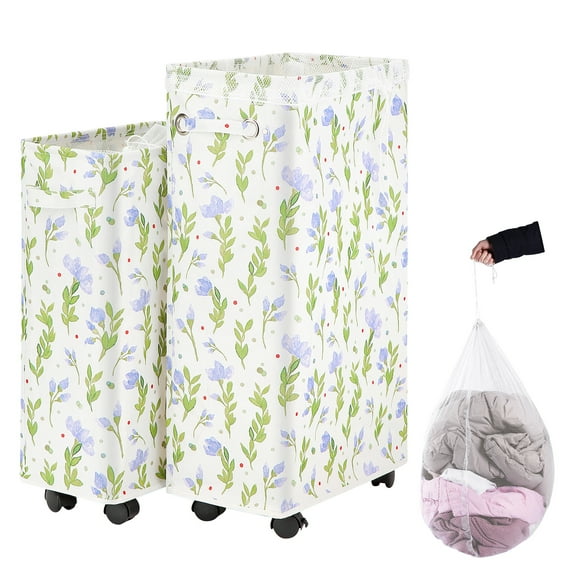 Caroeas 27inch Tall Laundry Hamper, Rolling Laundry Basket Collapsible Tall Slim Laundry Hamper with Washable & Breathable Mesh Liner Waterproof & Dustproof Laundry Cart on Wheels 1piece