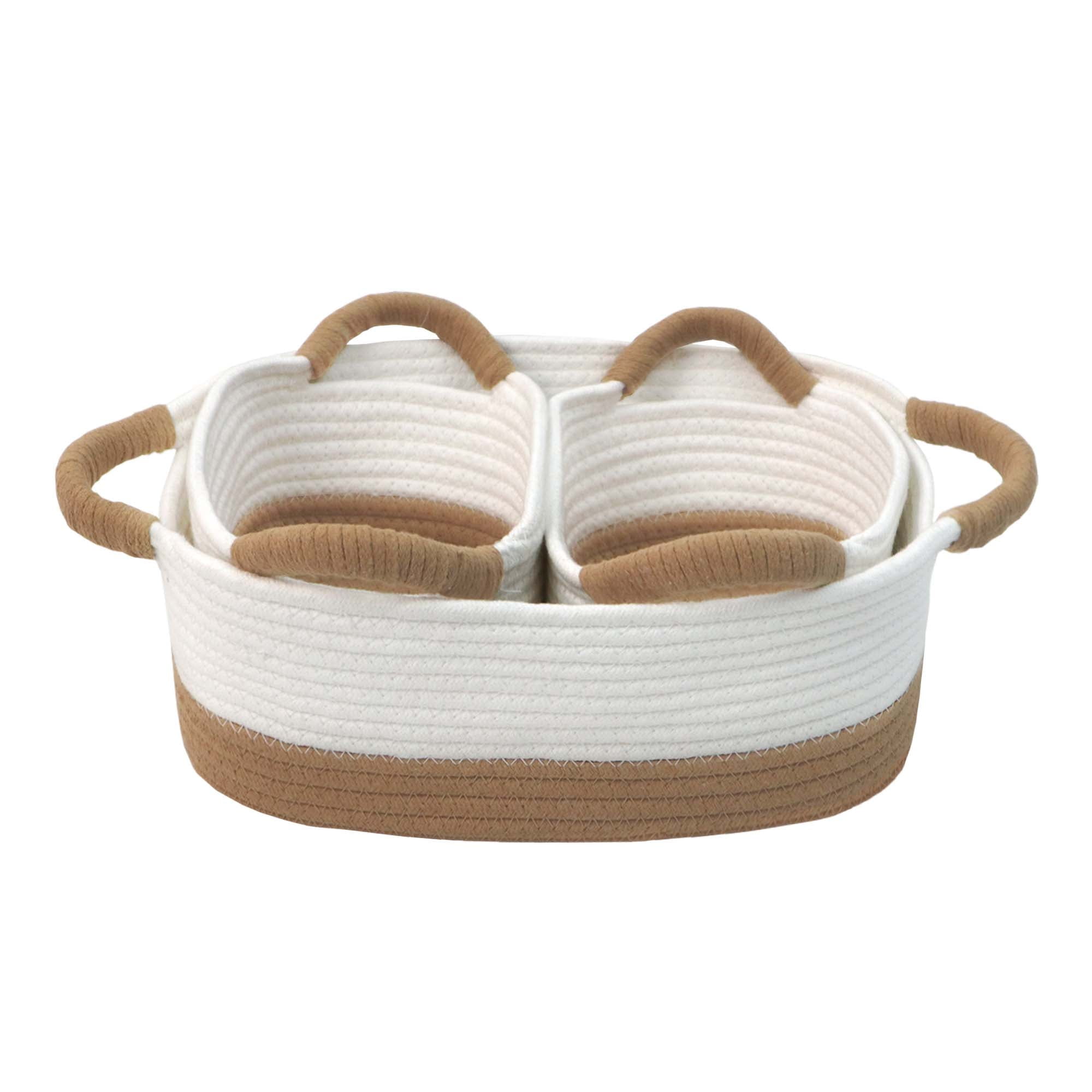 Caroeas 3-Piece Cotton Rope Baskets, Woven Storage Bins, Nursery