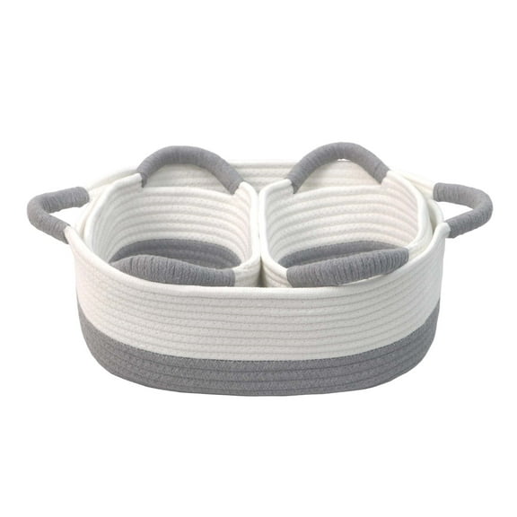 Caroeas 3-Piece Small Cotton Rope Basket, Woven Storage Basket Set, Nesting Bins for Organizing Shelves, Baby, Nursery, Toy Storage, Montessori, White and Gray