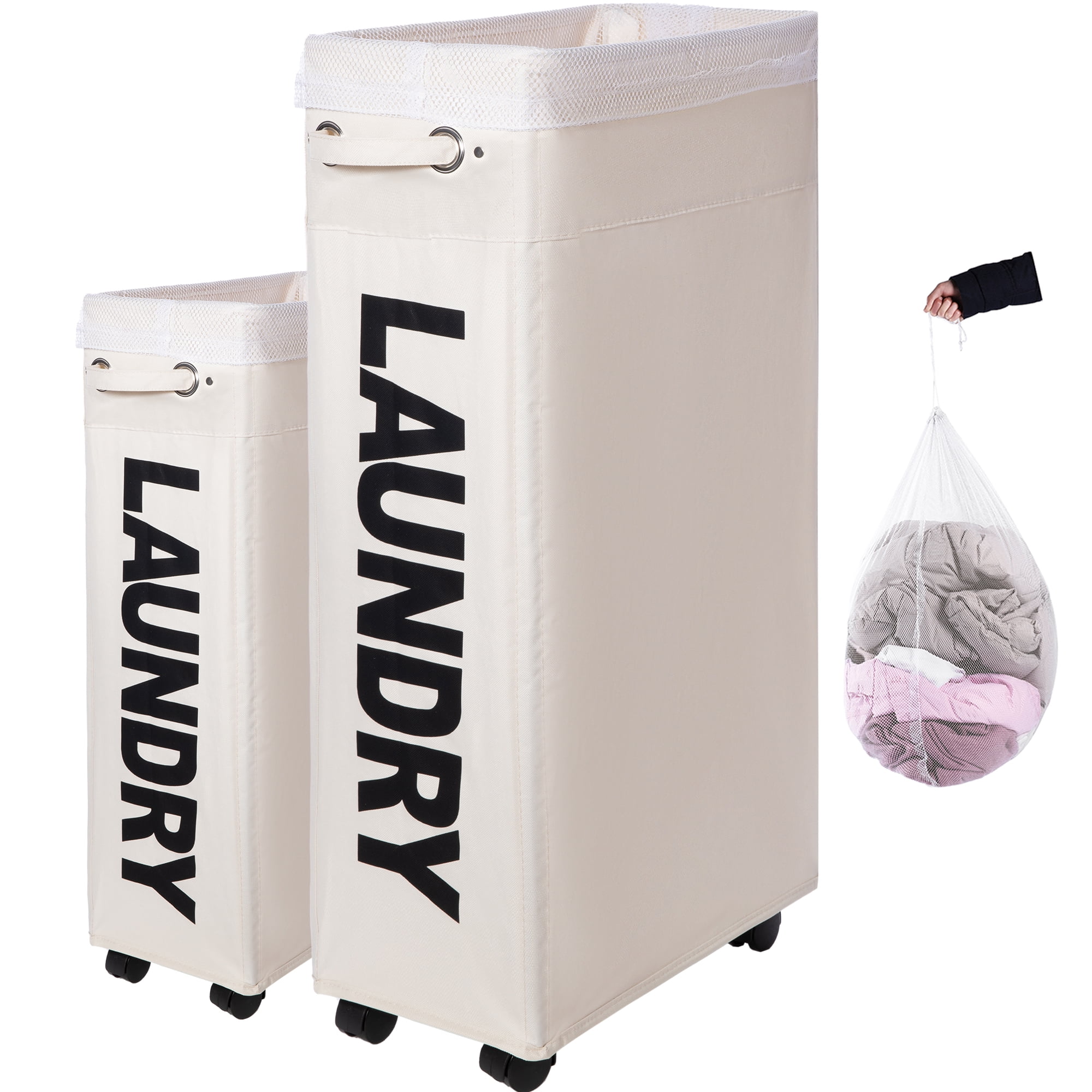 Caroeas 30'' Slim Rolling Laundry Basket with Wheels, Clothes Cart